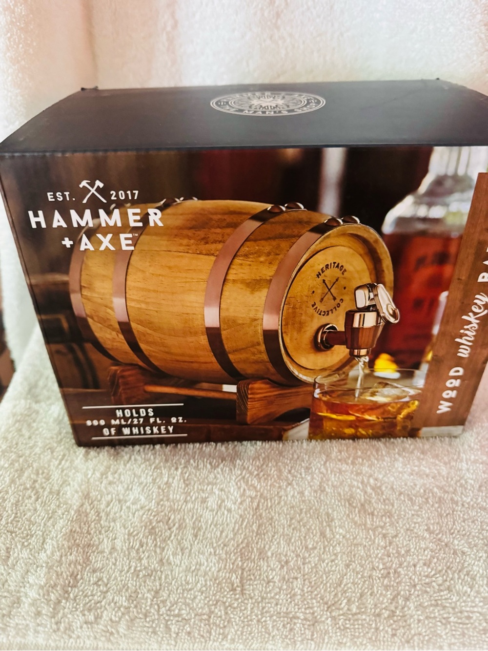 Rustic Oak Whiskey Barrel Dispenser - Brown